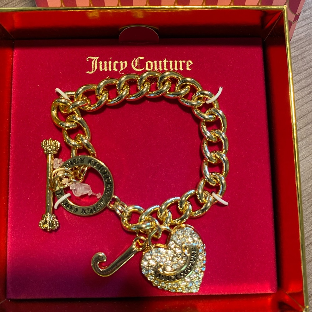 Juicy Couture Gold Chain Bracelet with Heart Charm